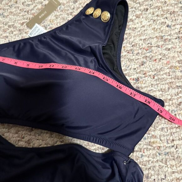 NWT J. Crew Cut Out Full Coverage One Piece Swimsuit with Buttons Navy- Size 18 - Picture 10 of 11